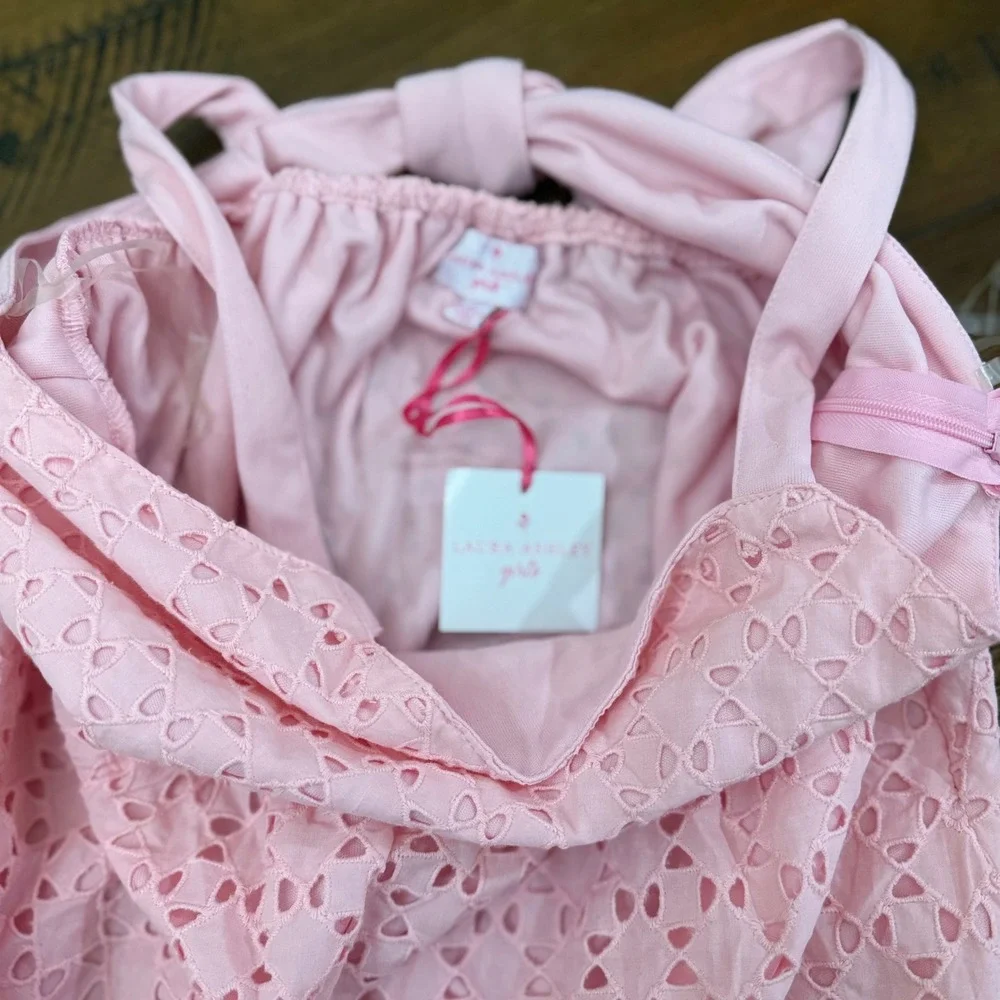 Laura Ashley Kids Pink Eyelet Tiered Bow Back Sundress Large (10-12)‎ NEW